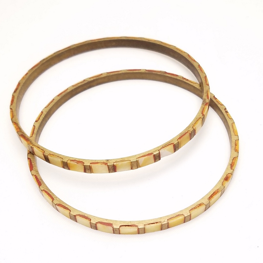 Vintage Shell Inlay Bangle Set Of Two Summer Vibes - image 1